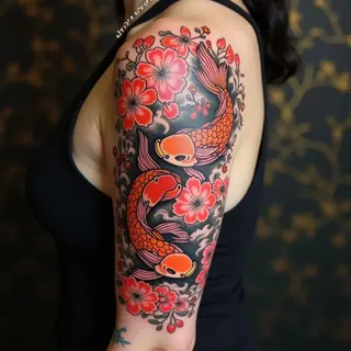 Koi and Cherry Blossom: A Japanese Traditional Masterpiece