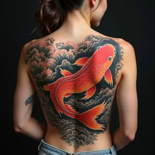 Dynamic Koi Carp and Wave Japanese Tattoo