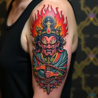 Fudo Myoo Japanese Shoulder Tattoo: A Guardian's Presence