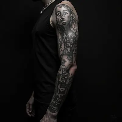Kids Names Tattoo Ideas for Guys: Solid Black & Dramatic Coverage