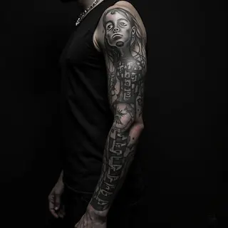 Kids Names Tattoo Ideas for Guys: Solid Black & Dramatic Coverage
