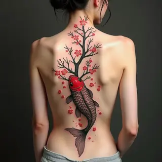 Koi and Cherry Blossom: A Japanese Back Tattoo