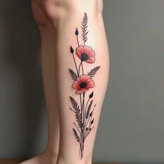 Delicate Botanical Leg Tattoo: A Study in Minimalism