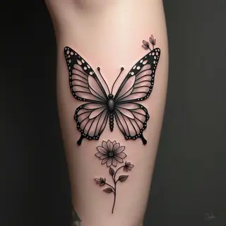 Elegant Butterfly and Floral Leg Tattoo Design