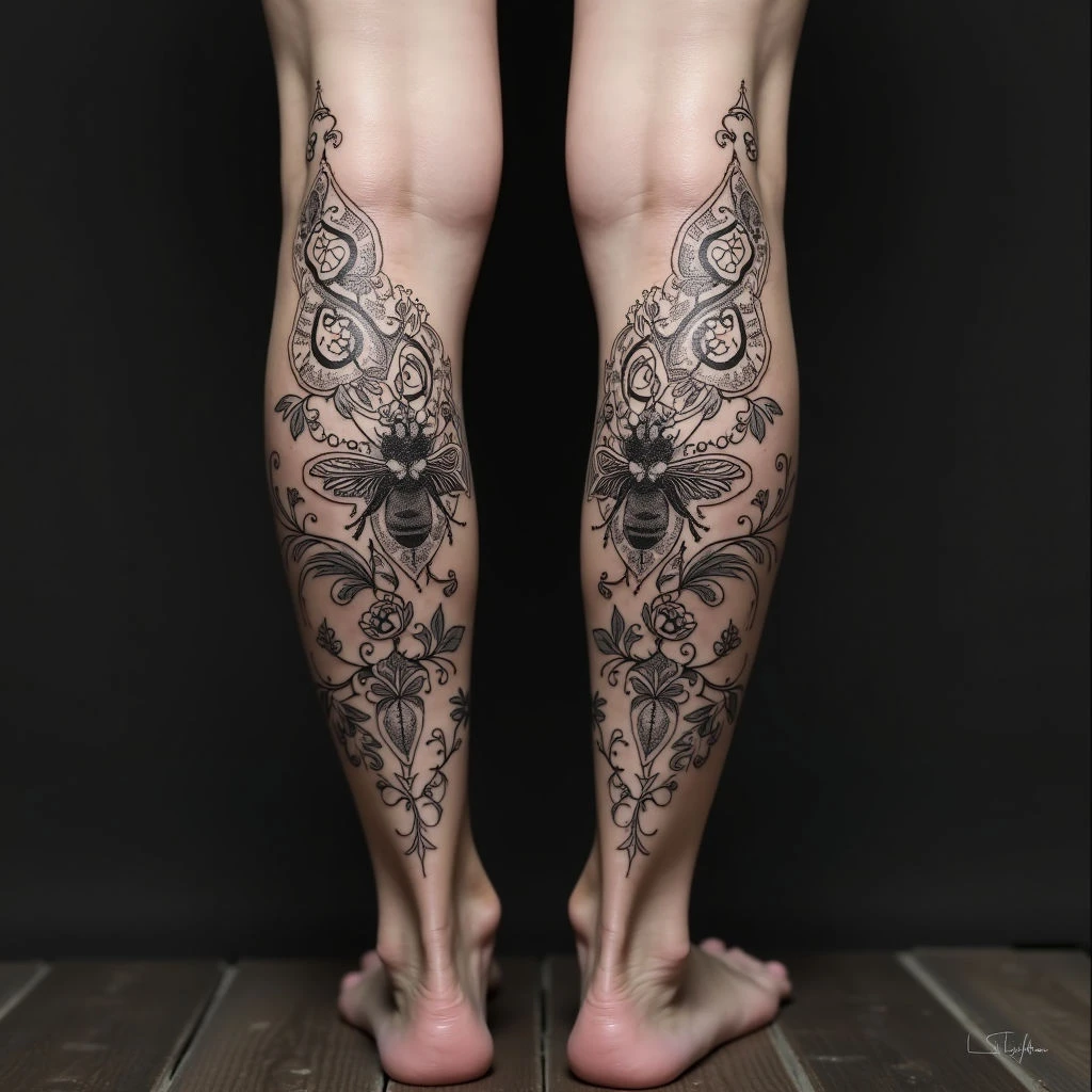 Intricate Geometric Leg Tattoos: A Fusion of Islamic Art and Nature