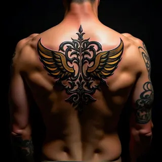 Powerful Back Tattoos for Men: Strength Quotes in Biomechanical Style
