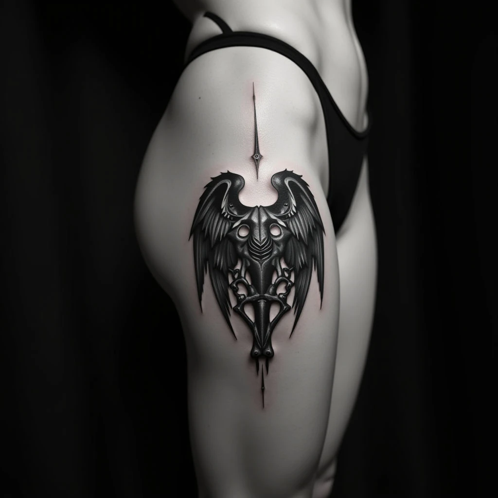 Biomechanical Thigh Tattoos for Names: Placement Ideas