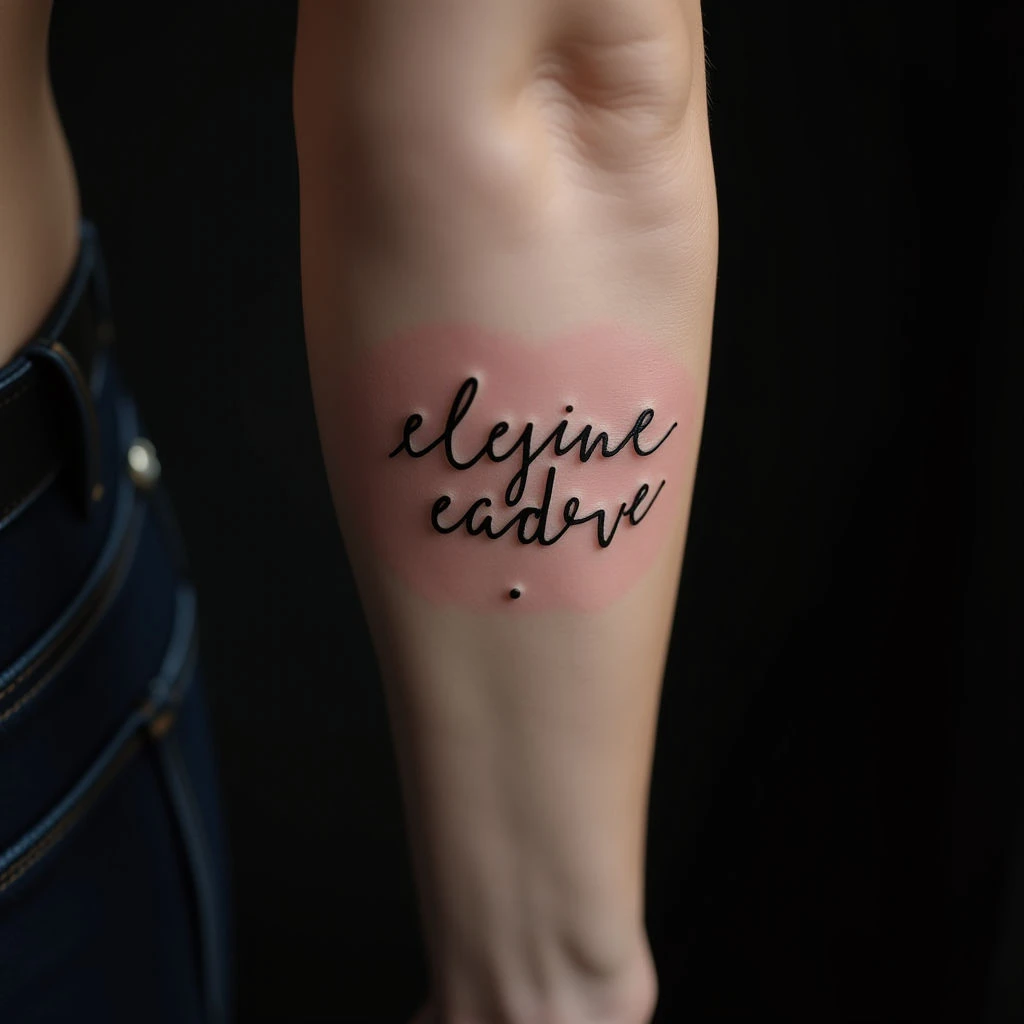 Powerful Words for a Blackwork Forearm Tattoo in Purple