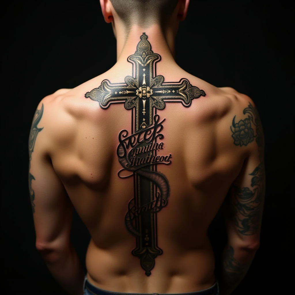 Powerful Chest Tattoos with Bible Quotes in Neo-Traditional Style