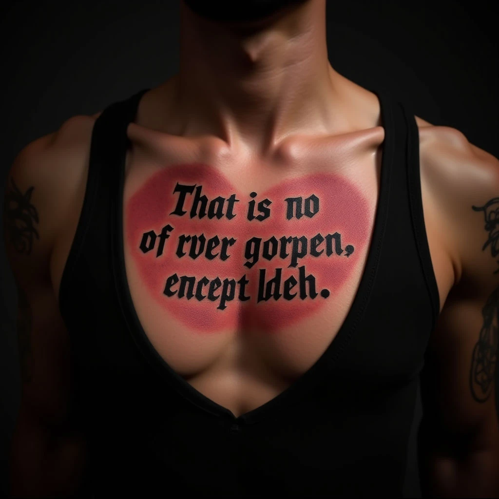 Bold Christian Bible Verse Chest Tattoo in Trash Polka Style