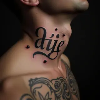 Elegant Neck Name Tattoos in Dotwork Style