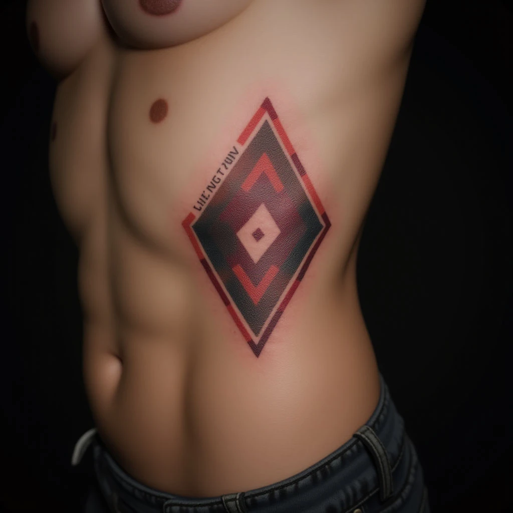 Geometric Last Name Tattoos on Ribcages: Bold Designs