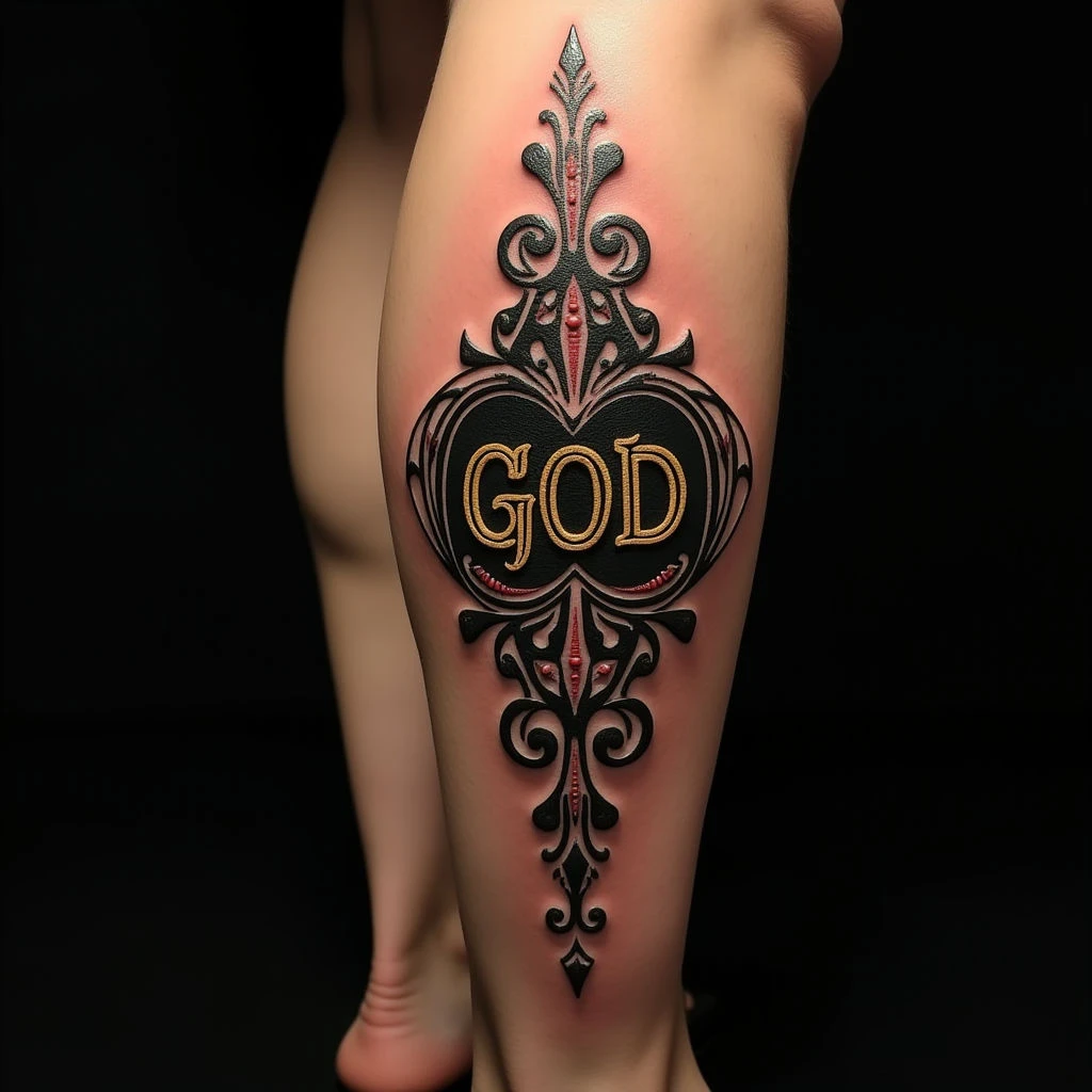 Small Ornamental God Quote Tattoos for Leg - Inspiring Designs