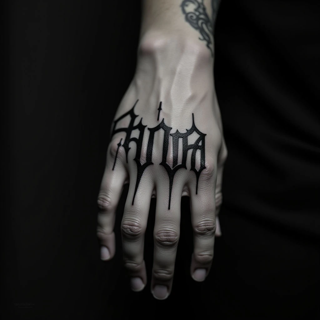 Gothic Word Tattoos for Men: Bold Finger Designs