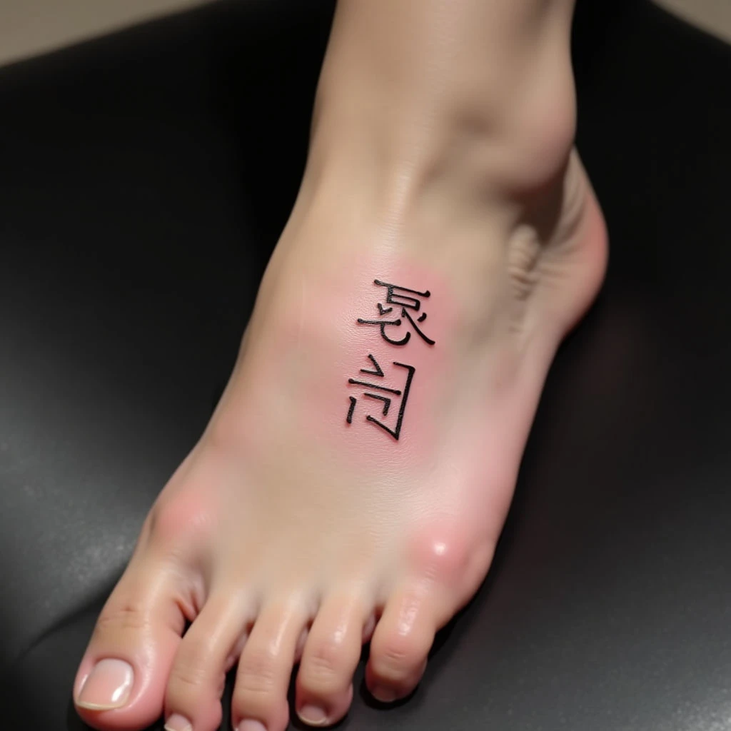 Korean Letter Tattoos: Minimalist Foot Designs in Pink