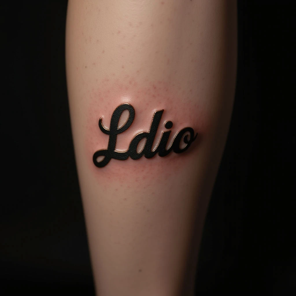 Elegant Name Tattoos on Your Calf: Abstract Bronze Designs