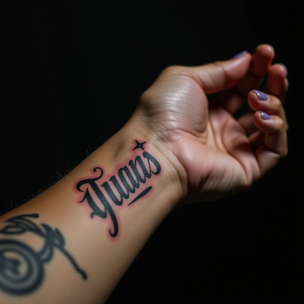 Elegant Name Tattoo on Forearm for Girls - Black & Grey Design
