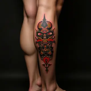 Oriental Name Tattoos for Men on the Leg