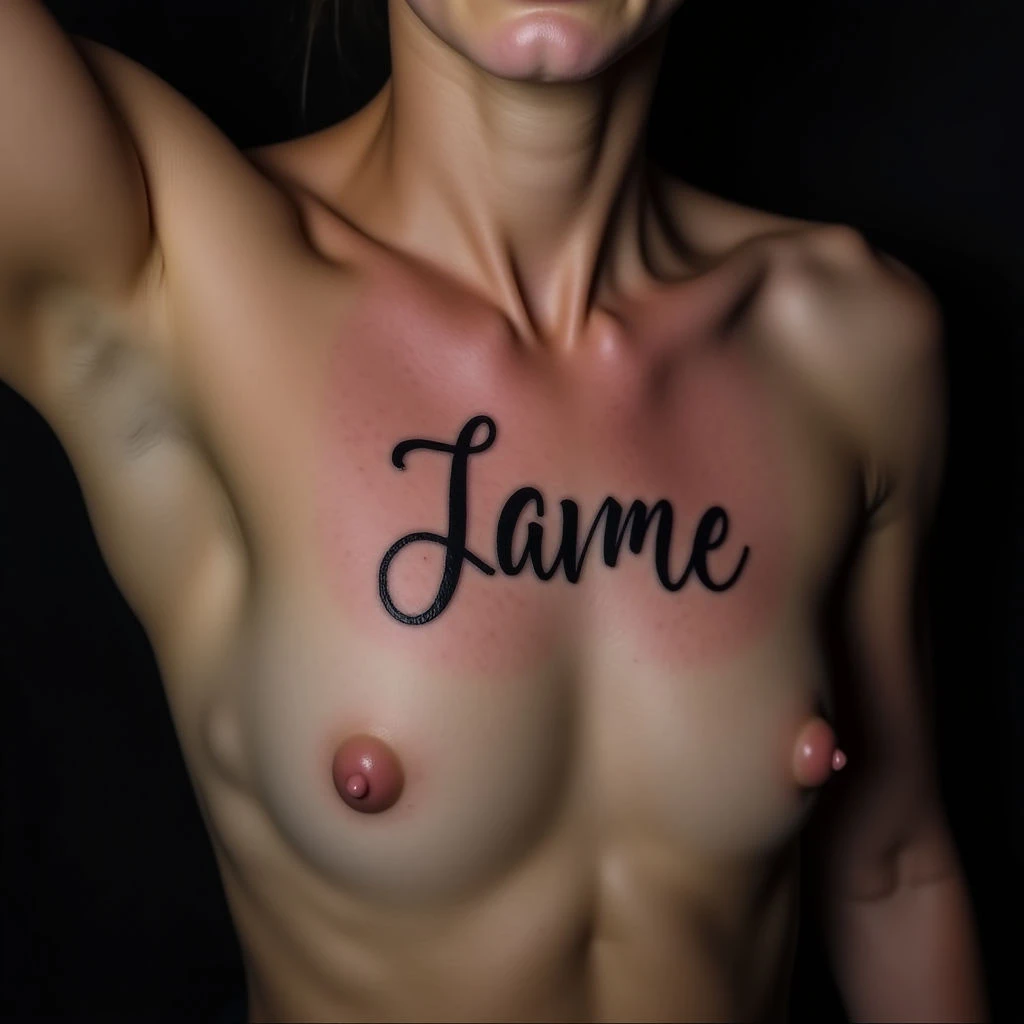 Elegant Name Tattoos for Ladies: Fine Line Sternum Inspiration