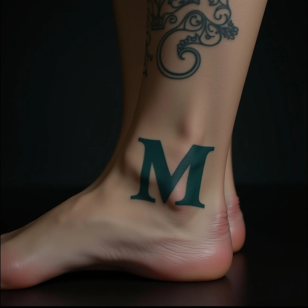 Elegant Name Tattoo on Foot: A Realistic Blue-Green Design