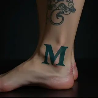 Elegant Name Tattoo on Foot: A Realistic Blue-Green Design