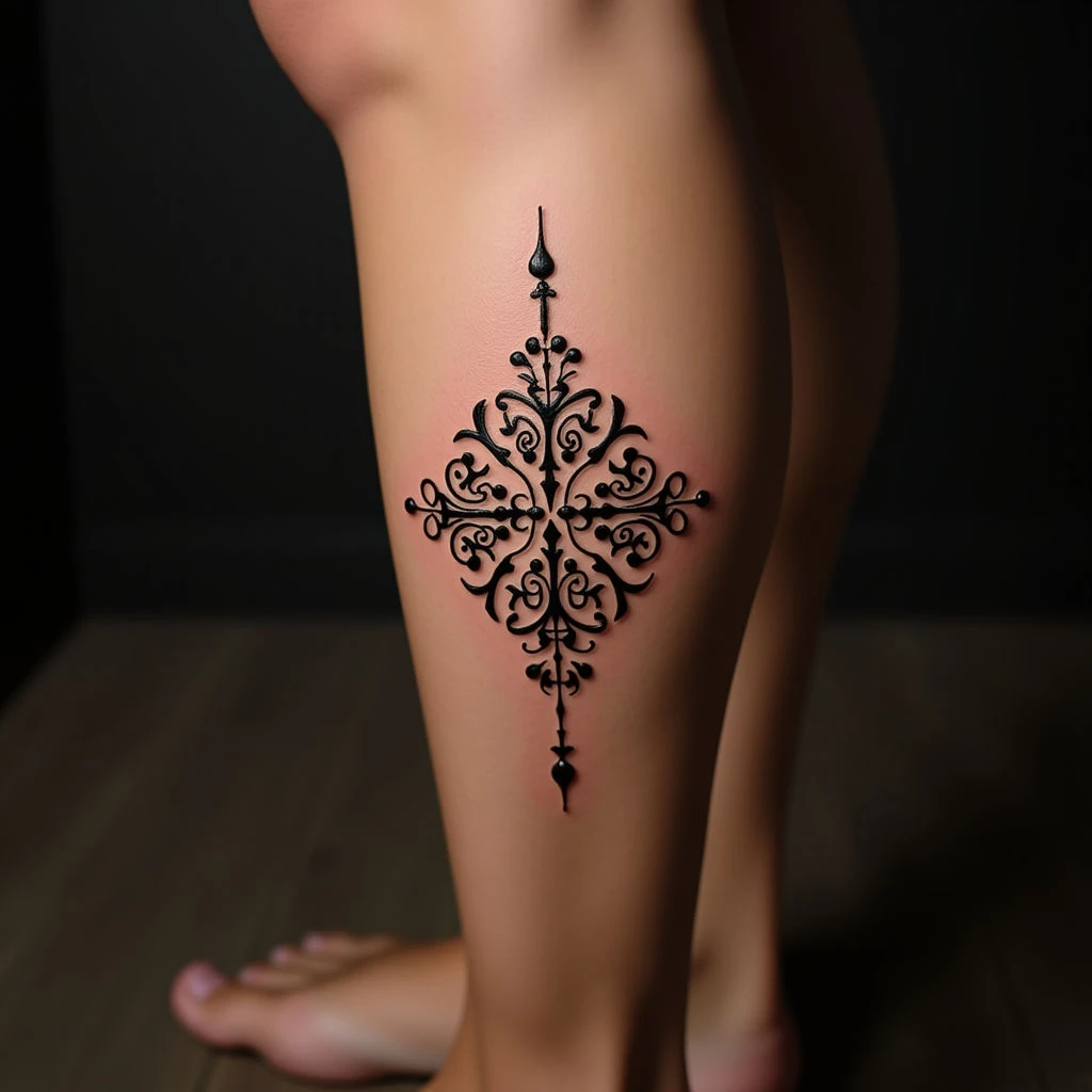 Elegant Ornamental Name Tattoos for Girls on Your Calf