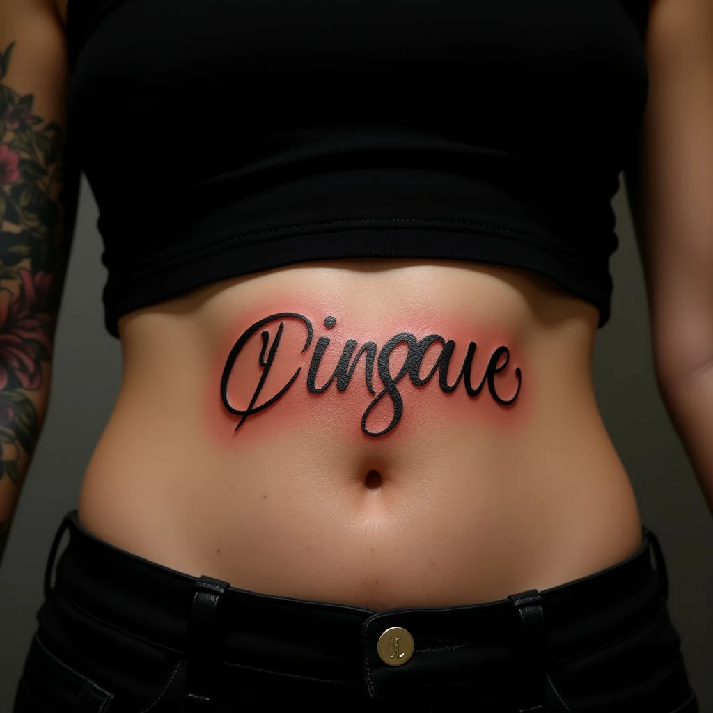 Small Name Tattoos for Women: Old School Style on Your Stomach