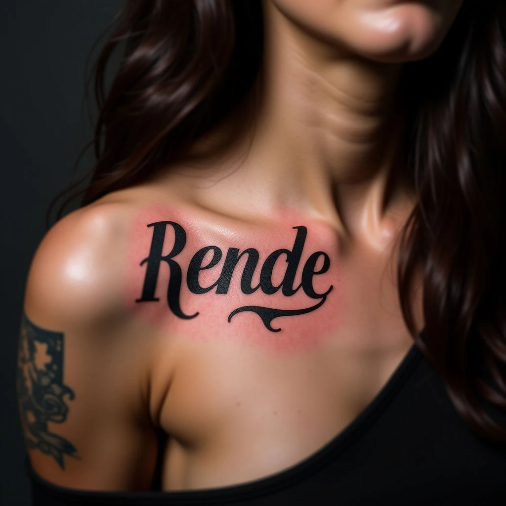 Delicate Neo-Traditional Name Tattoos for Women on Collarbone