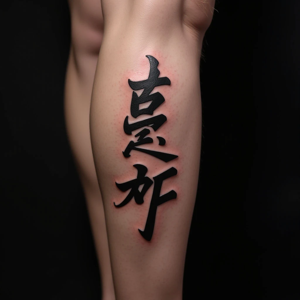 Elegant Oriental Names Tattoo on Calf - Design Ideas