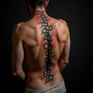 Men's Lettering Spine Tattoos: Red, Black & Grey Ideas