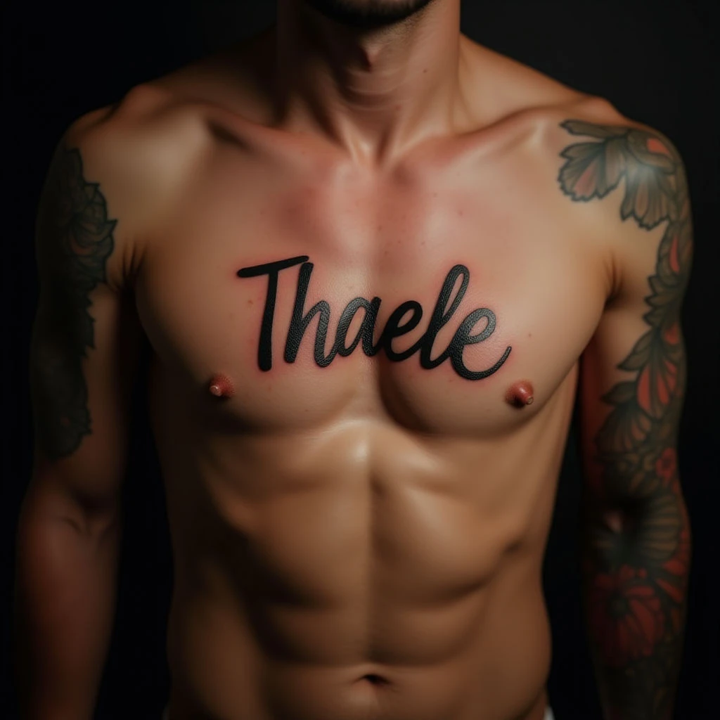 XXL Sternum Lettering Tattoos with Children's Names - Brown Ink Ideas