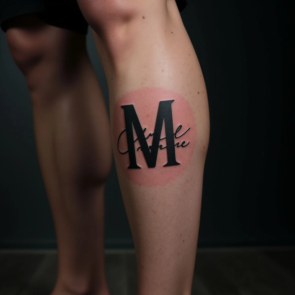 Small Surreal Word Tattoos for Men: Calf Inspiration