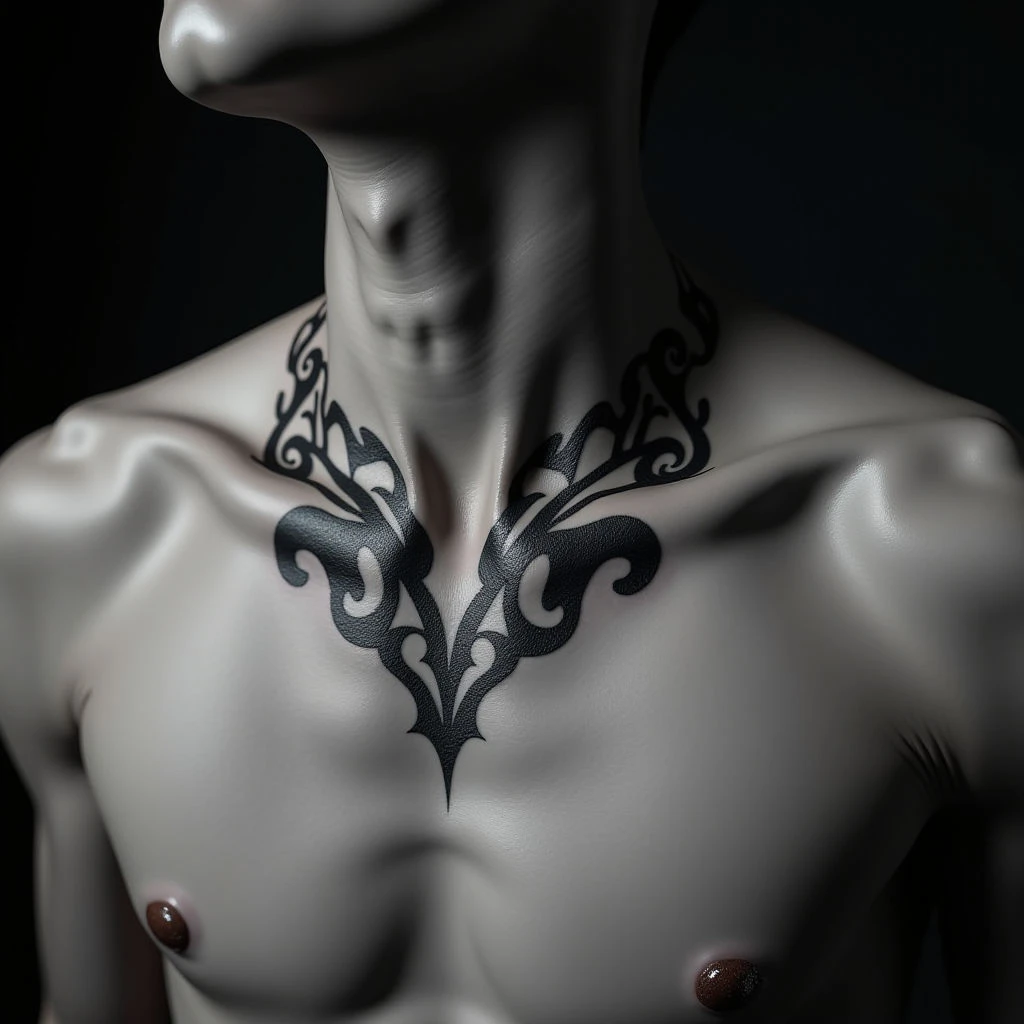 Stylish Biomechanical Name Tattoo on Collarbone