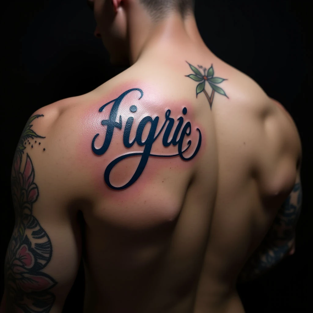 Unique Blue Lettering Tattoos for Men - Micro Realism Shoulder Design