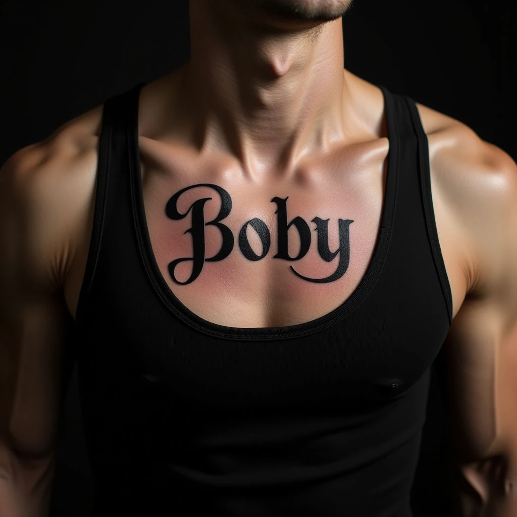 Old School Lettering Tattoo for Boys on the Chest