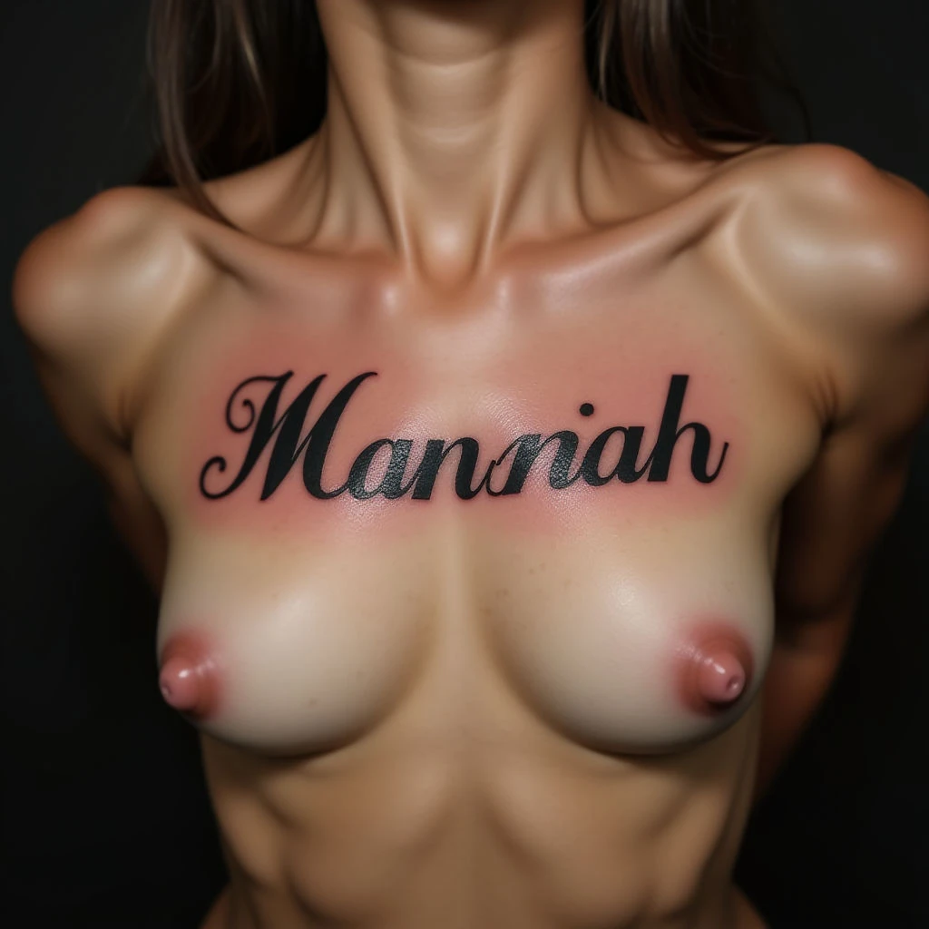 Minimalist Multicolor Name Tattoo on Sternum for Men
