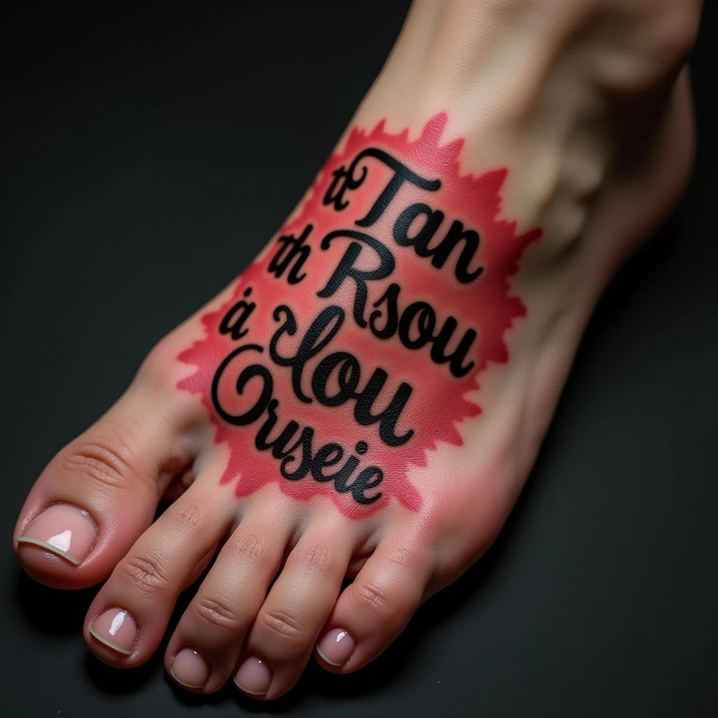 Bold Foot Lettering Tattoos: Inspiring Quotes in Black & Red