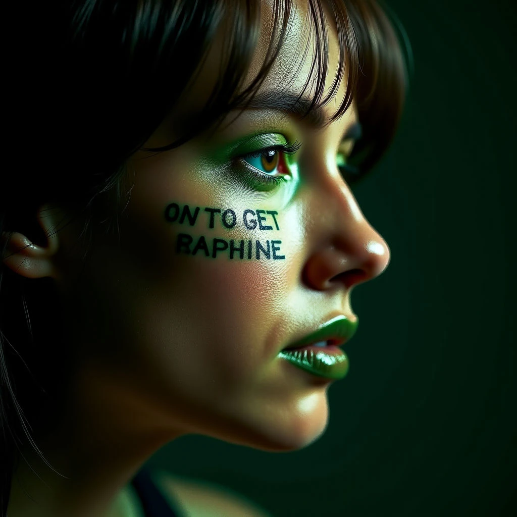 Surreal Green Lettering Tattoos for the Face: Meaningful Lyrics