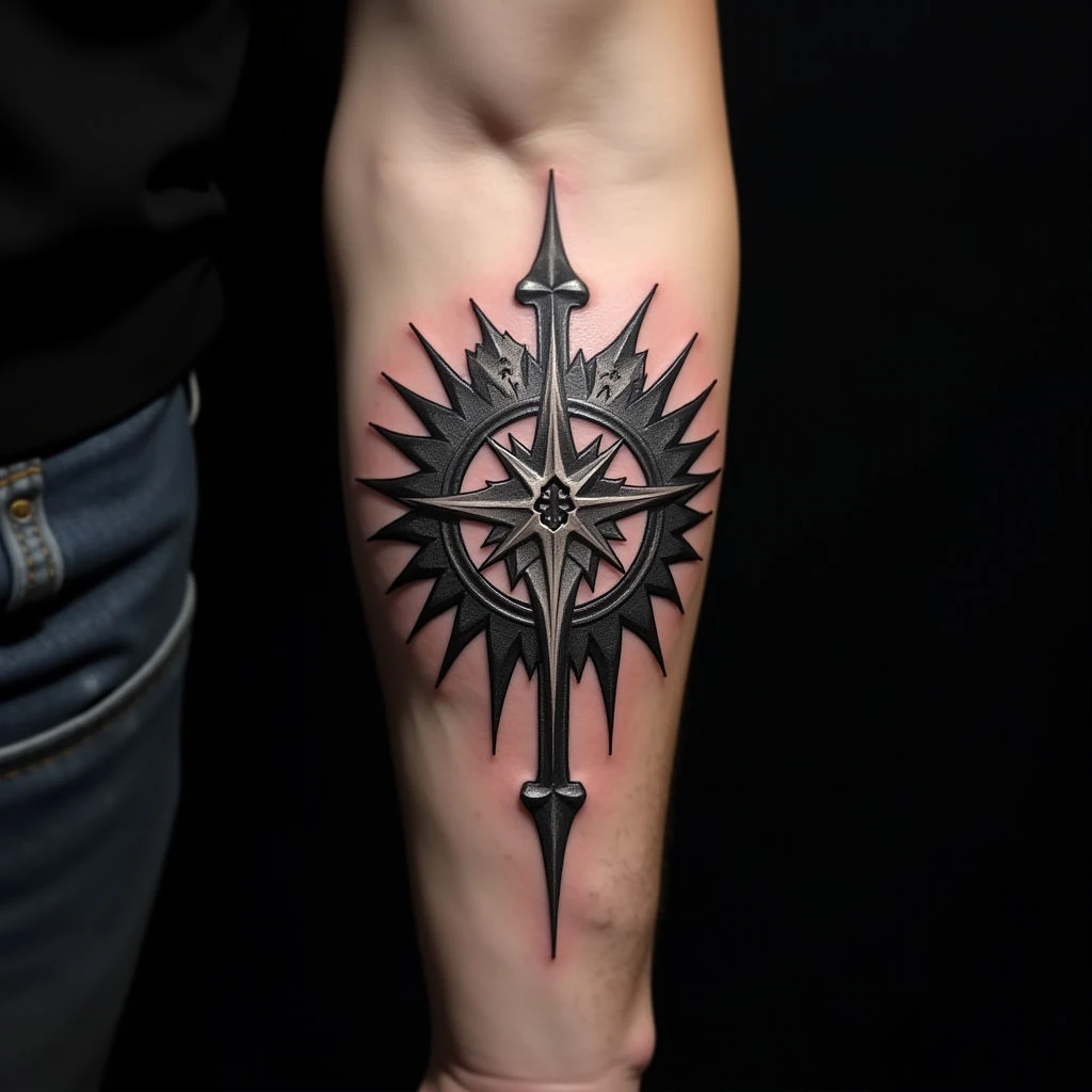Bold Silver Word Tattoos for Men: Traditional Forearm Designs