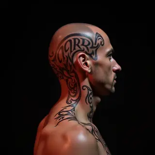 Bold Tribal Text Tattoos for Men - Head Placement