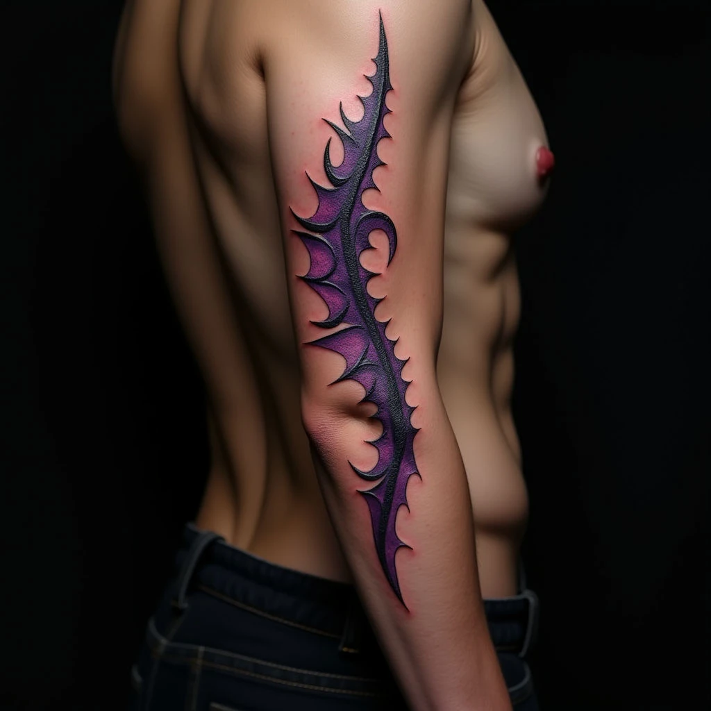 Violet Tribal Lettering Spine Tattoos: Unique Designs