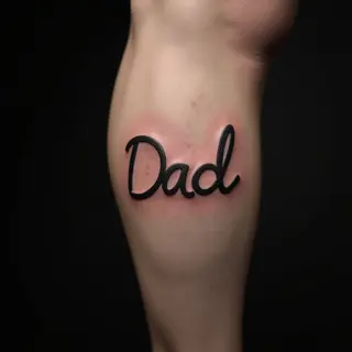 Baby Name Tattoos for Dad: Linework Designs on the Calf