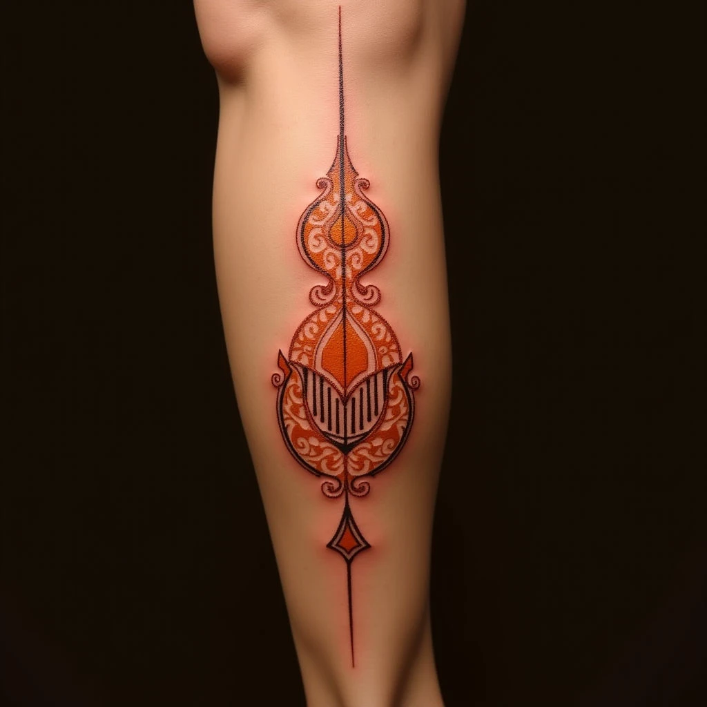 Orange Linework Tattoos for Girls: Meaningful Calf Designs