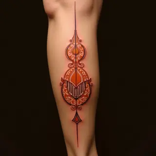 Orange Linework Tattoos for Girls: Meaningful Calf Designs