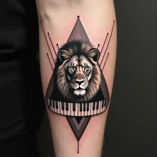 Lion and Piano Geometric Tattoo Design