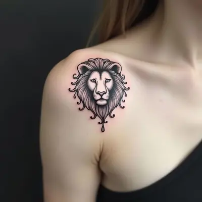 Elegant Lion Shoulder Tattoo: A Study in Line and Form