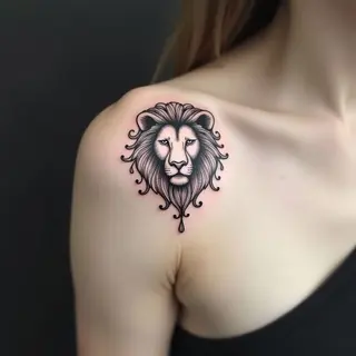 Elegant Lion Shoulder Tattoo: A Study in Line and Form