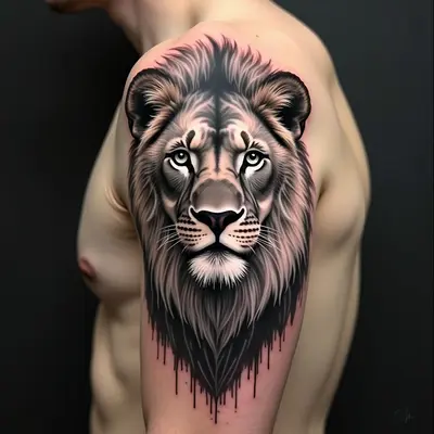 Realistic Lion Tattoo on Upper Arm