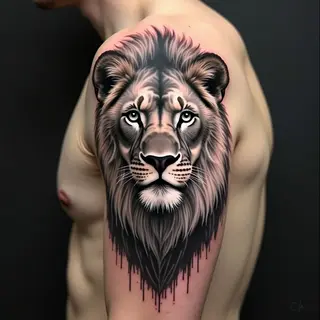 Realistic Lion Tattoo on Upper Arm