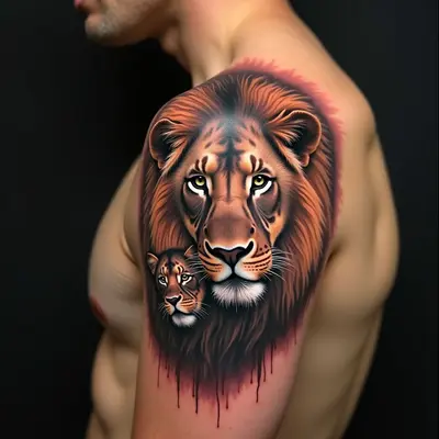 Majestic Lion Shoulder Tattoo: A Study in Realism